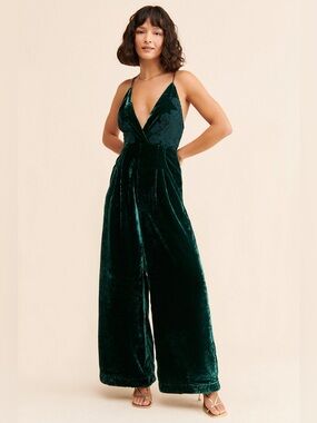 Free People pine green Blake velvet jumpsuit